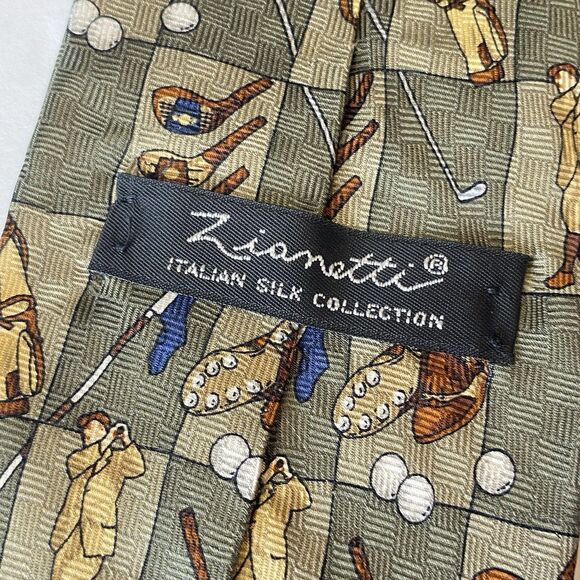 Zianetti Olive Green Brown 100% Silk Mens Classic Golf Tie USA Golfer Golfing - Picture 4 of 7